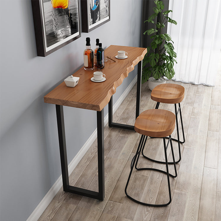 Industrial Pine Wood Top Bar Table Rectangle Bistro Table with Double Pedestal in Black