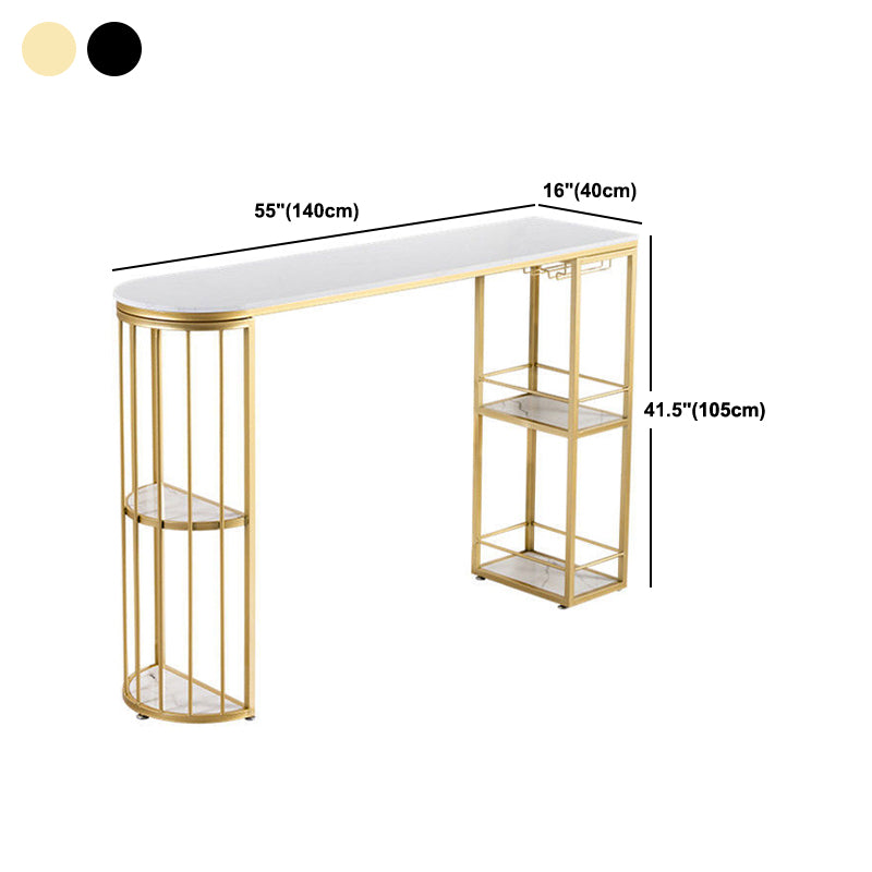 Specialty Marble Top Bar Table Glossy White Glam Pub Table for Small Places