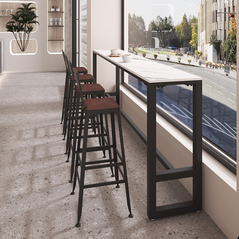 Industrial Rectangle Bar Wine Table White Stone Trestle Cocktail Bar Table for Shop