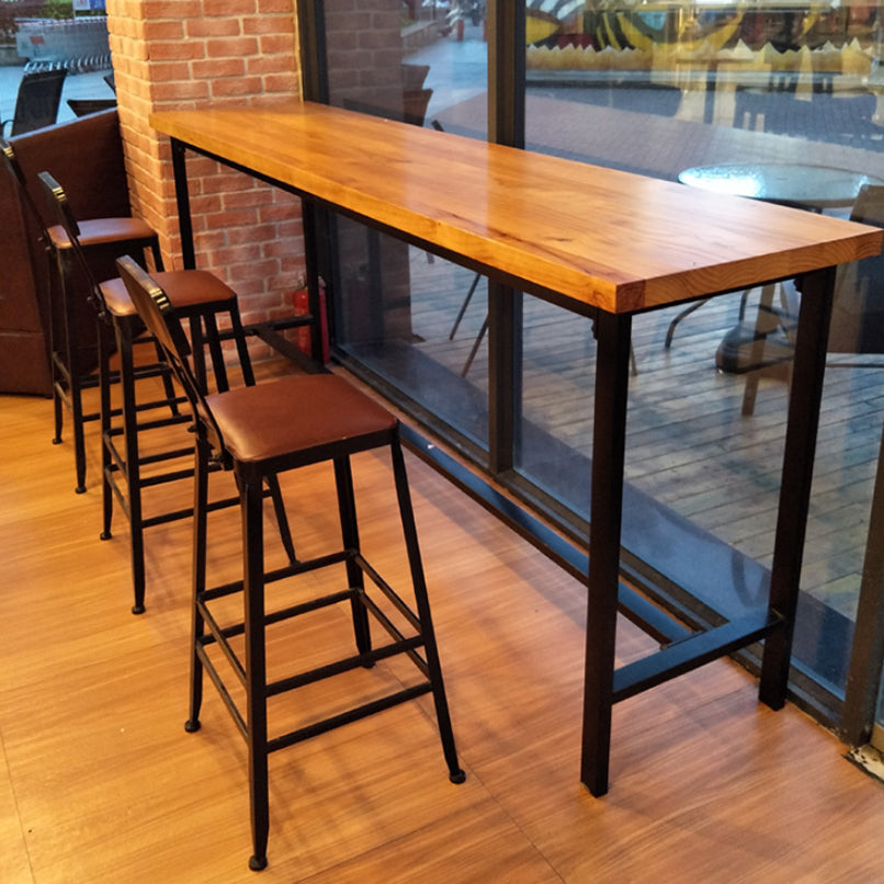 Indoor Natural Bistro Bar Table Rectangle Industrial Wood and Metal Bar Table