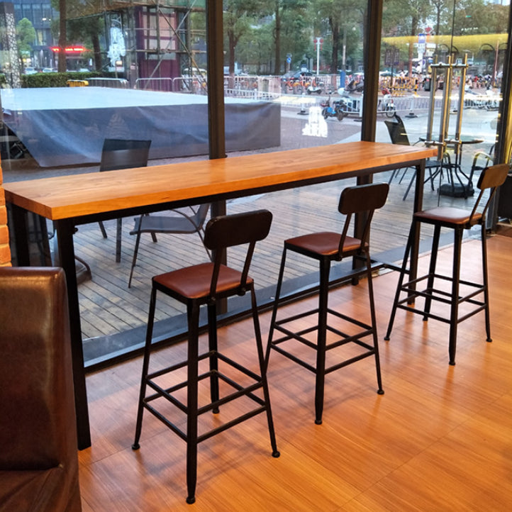 Indoor Natural Bistro Bar Table Rectangle Industrial Wood and Metal Bar Table