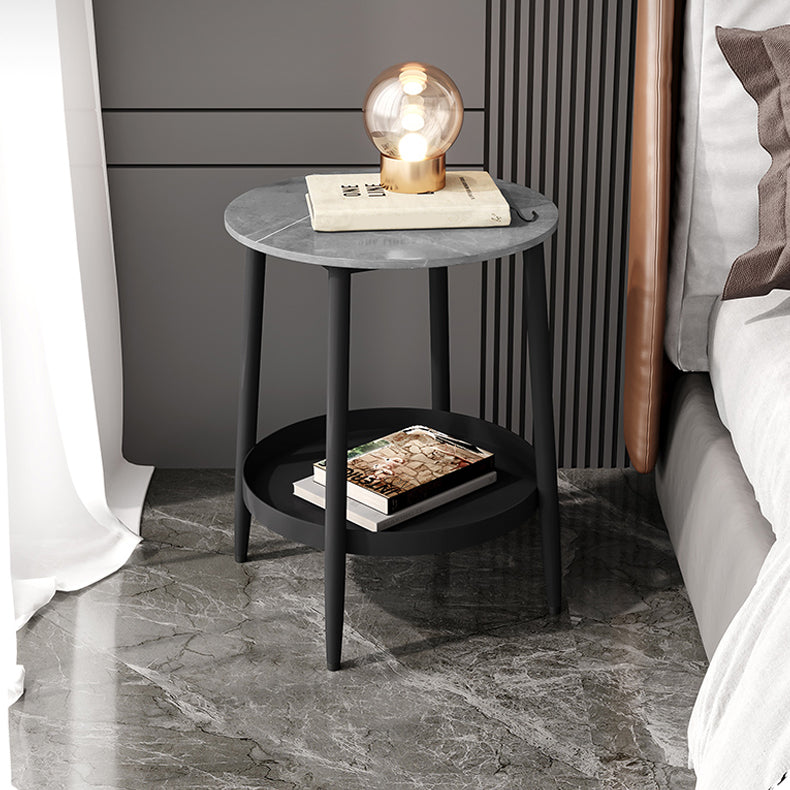 19.7" H Bedside Cabinet Stone and Metal Nightstand with Shelf