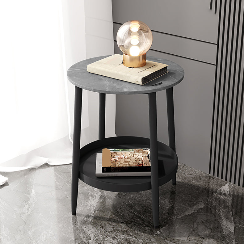 19.7" H Bedside Cabinet Stone and Metal Nightstand with Shelf