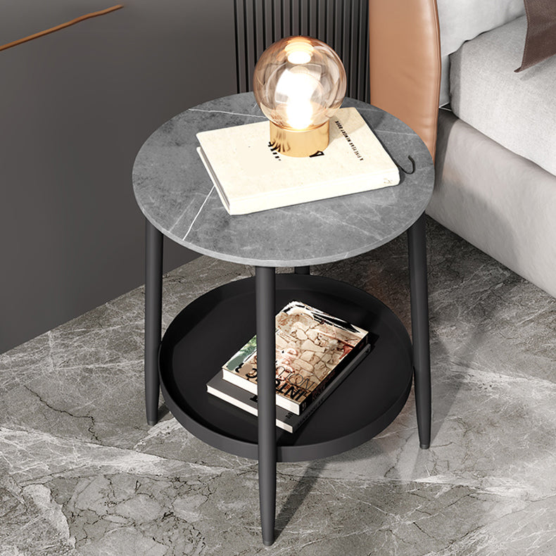 19.7" H Bedside Cabinet Stone and Metal Nightstand with Shelf