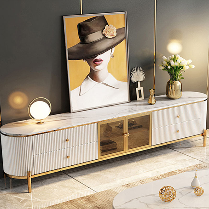 Glam Style TV Stand White TV Console with 4 Drawers and Cabinet