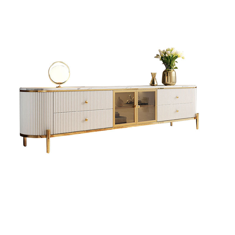 Glam Style TV Stand White TV Console with 4 Drawers and Cabinet