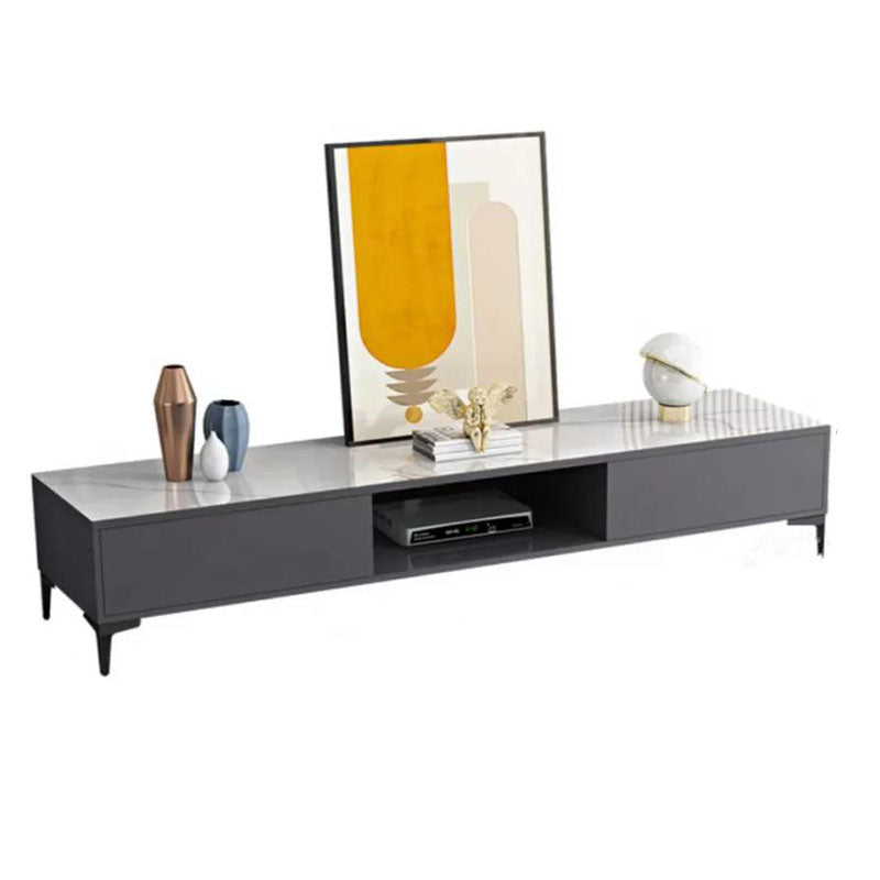 Contemporary Glossy TV Console Black/White Wood TV Stand with 2 Shelves