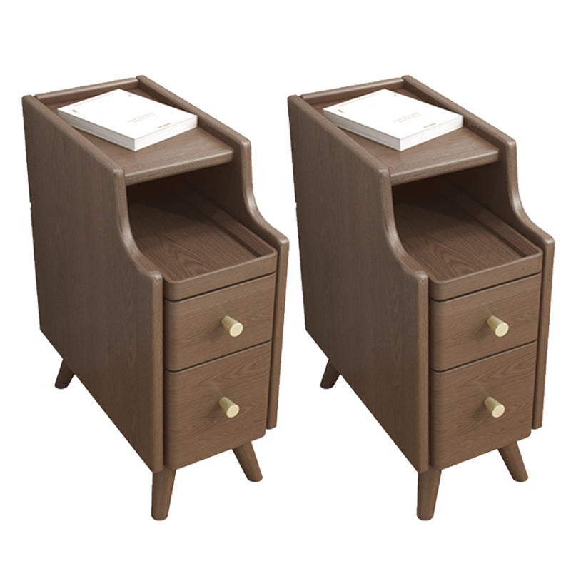 Open Storage Accent Table Nightstand Shelves with Drawers Night Table Solid Wood