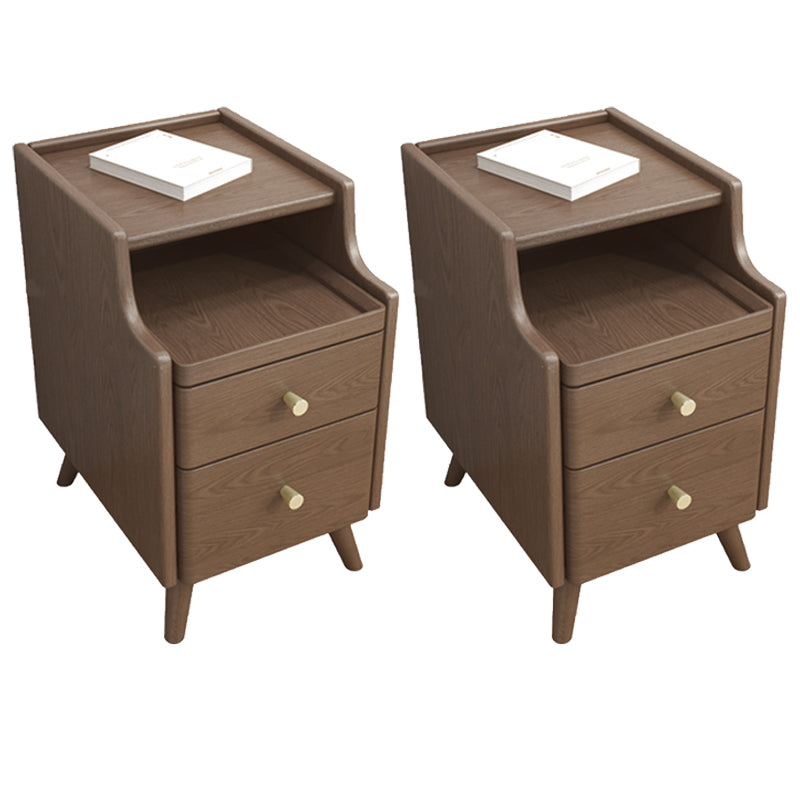 Open Storage Accent Table Nightstand Shelves with Drawers Night Table Solid Wood