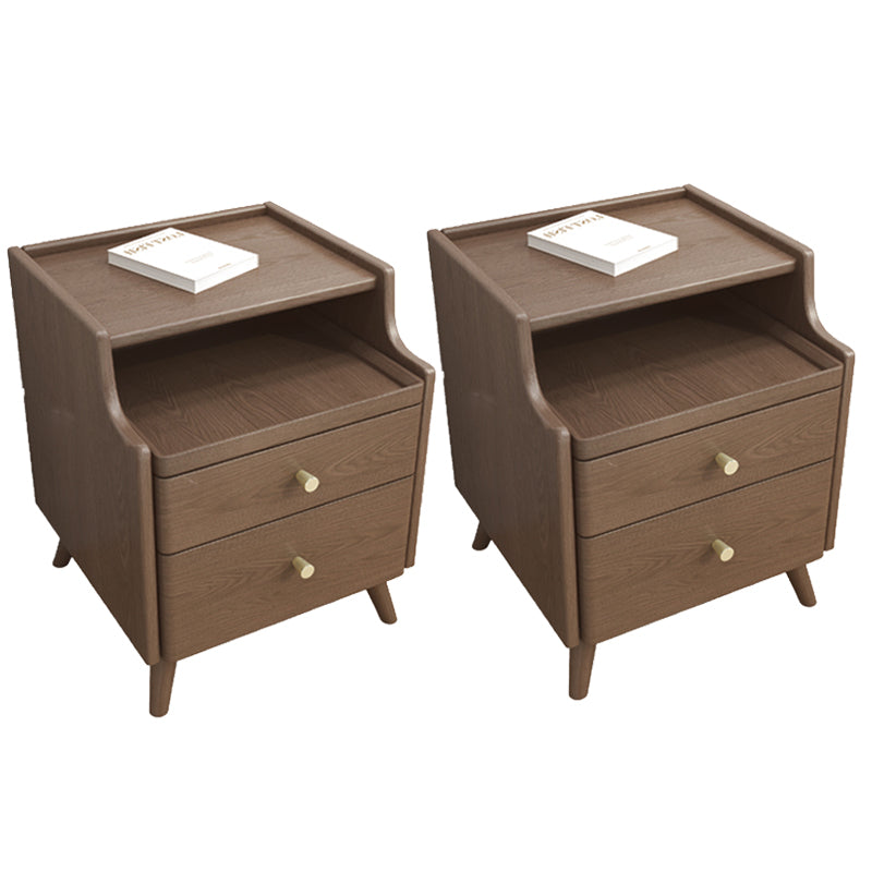 Open Storage Accent Table Nightstand Shelves with Drawers Night Table Solid Wood