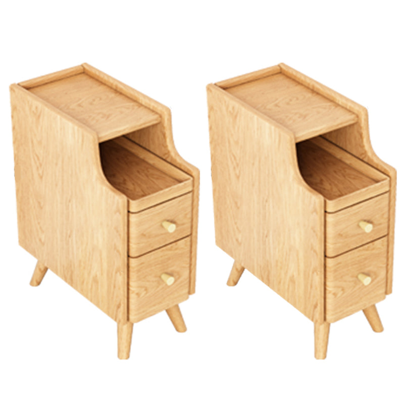 Open Storage Accent Table Nightstand Shelves with Drawers Night Table Solid Wood