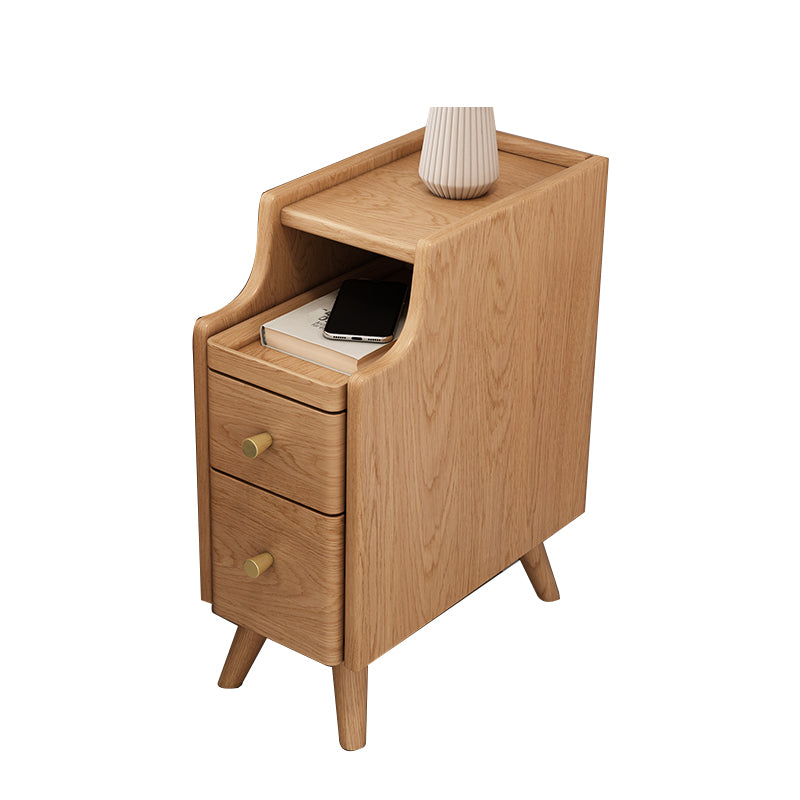 Open Storage Accent Table Nightstand Shelves with Drawers Night Table Solid Wood