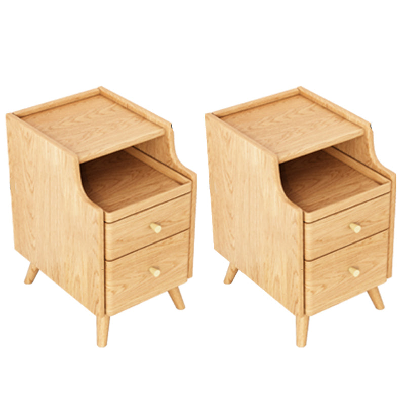 Open Storage Accent Table Nightstand Shelves with Drawers Night Table Solid Wood