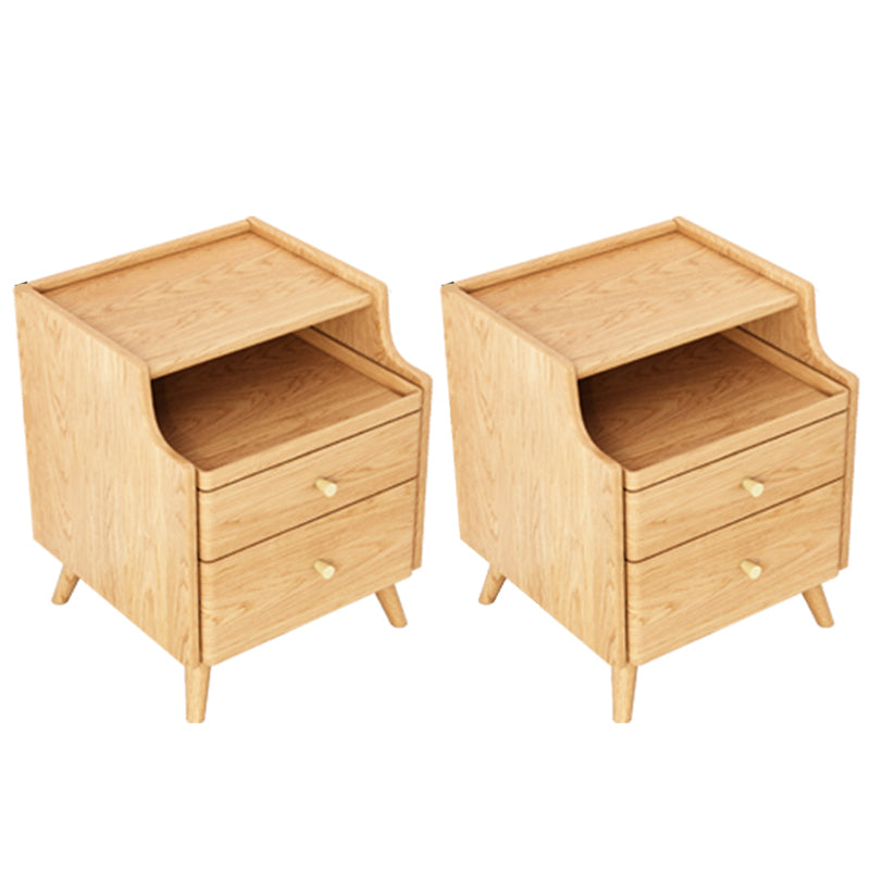 Open Storage Accent Table Nightstand Shelves with Drawers Night Table Solid Wood