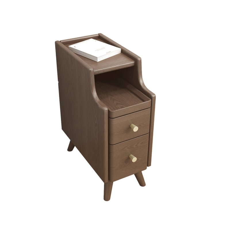 Open Storage Accent Table Nightstand Shelves with Drawers Night Table Solid Wood