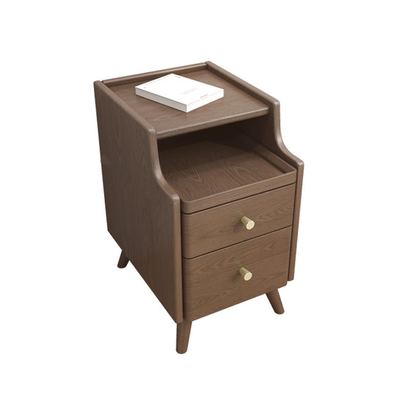 Open Storage Accent Table Nightstand Shelves with Drawers Night Table Solid Wood