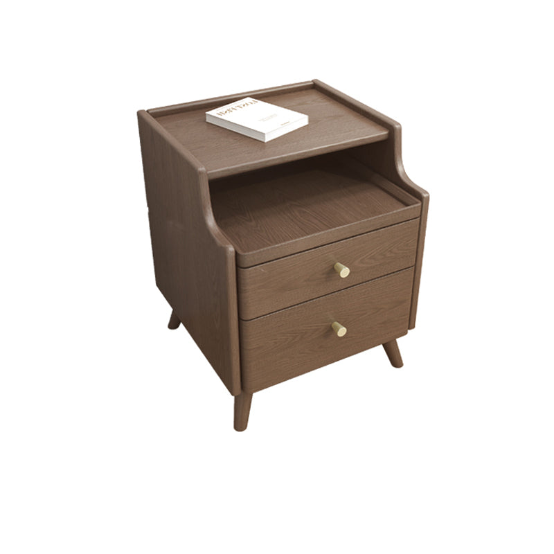 Open Storage Accent Table Nightstand Shelves with Drawers Night Table Solid Wood