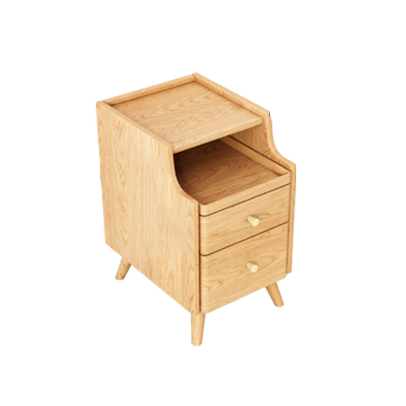 Open Storage Accent Table Nightstand Shelves with Drawers Night Table Solid Wood