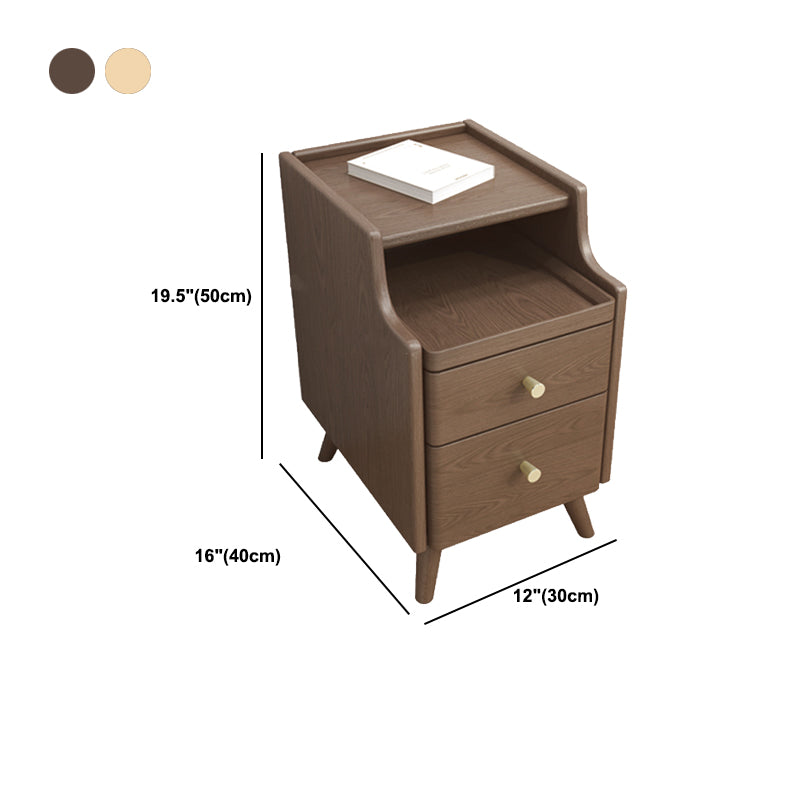 Open Storage Accent Table Nightstand Shelves with Drawers Night Table Solid Wood