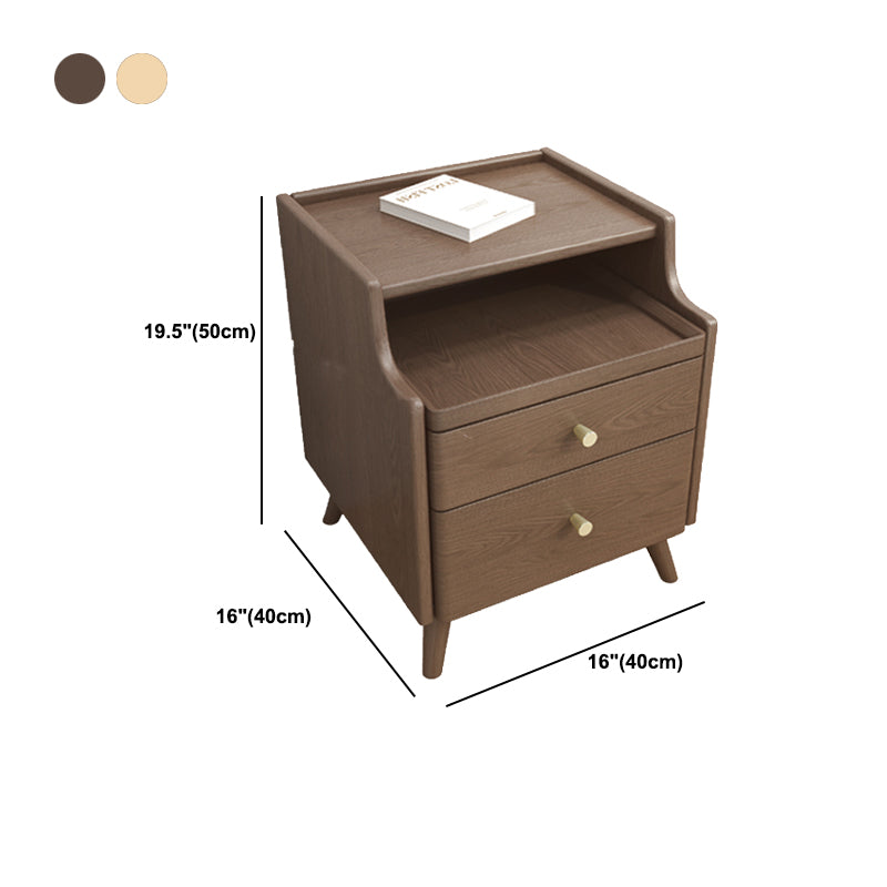 Open Storage Accent Table Nightstand Shelves with Drawers Night Table Solid Wood