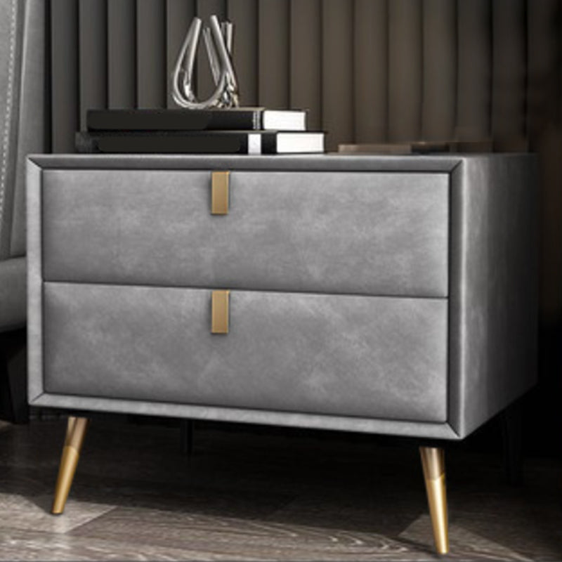 Modern Faux Leather Nightstand Solid Wood 18 Inch H 2-Drawer Storage Night Table