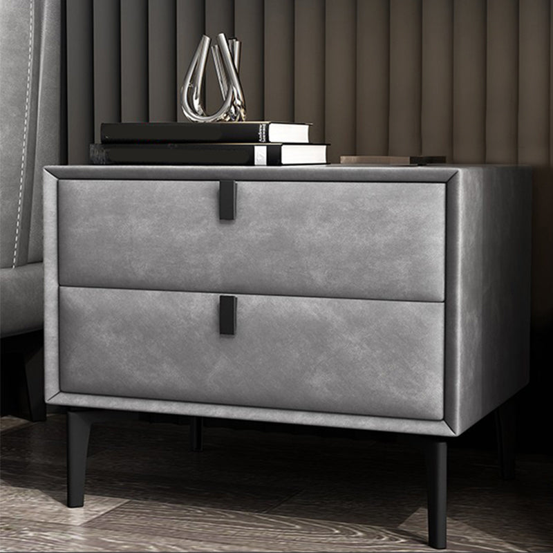 Modern Faux Leather Nightstand Solid Wood 18 Inch H 2-Drawer Storage Night Table