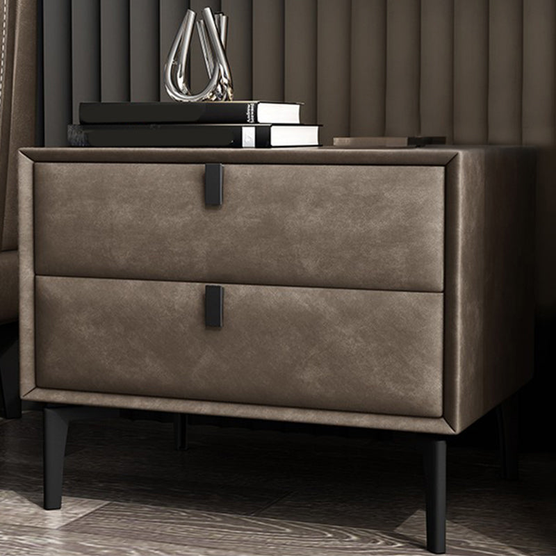 Modern Faux Leather Nightstand Solid Wood 18 Inch H 2-Drawer Storage Night Table