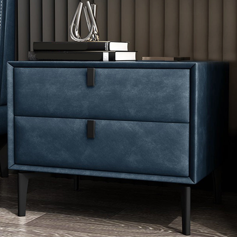 Modern Faux Leather Nightstand Solid Wood 18 Inch H 2-Drawer Storage Night Table