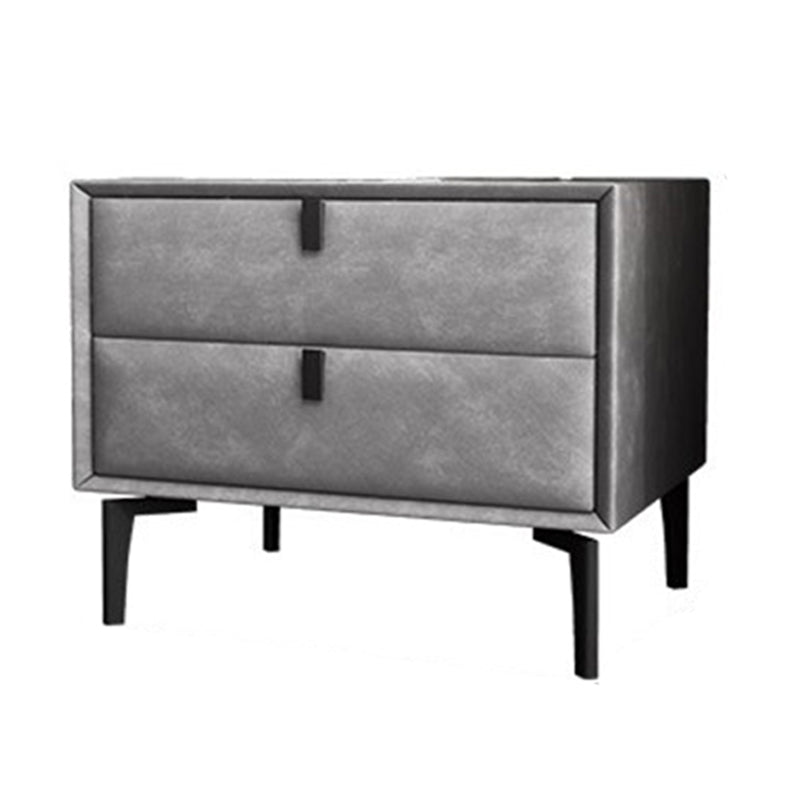 Modern Faux Leather Nightstand Solid Wood 18 Inch H 2-Drawer Storage Night Table