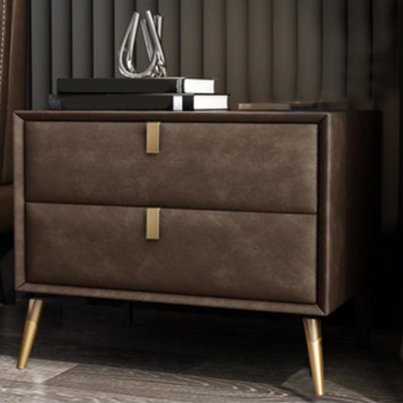 Modern Faux Leather Nightstand Solid Wood 18 Inch H 2-Drawer Storage Night Table