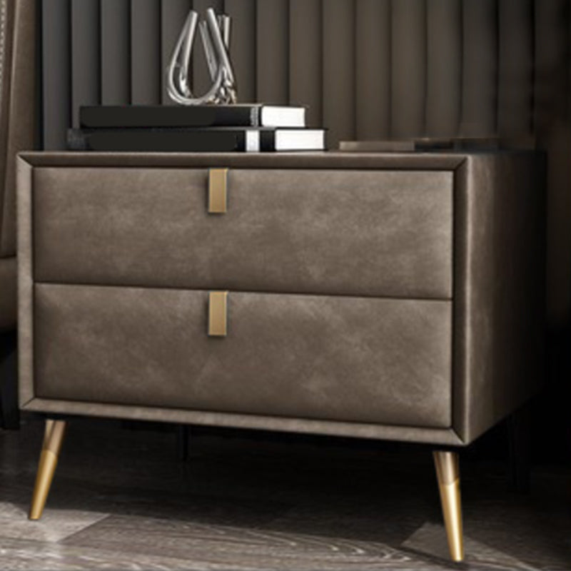 Modern Faux Leather Nightstand Solid Wood 18 Inch H 2-Drawer Storage Night Table