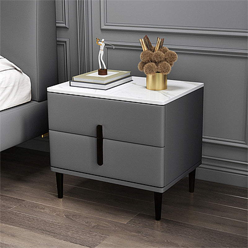 20 Inch H Nightstand Modern Stone Top 2-Drawer Storage Legs Included Bed Nightstand