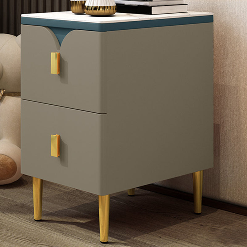 21 Inch H Nightstand Modern Stone Top Imitation Wood 2-Drawer Night Table with Legs