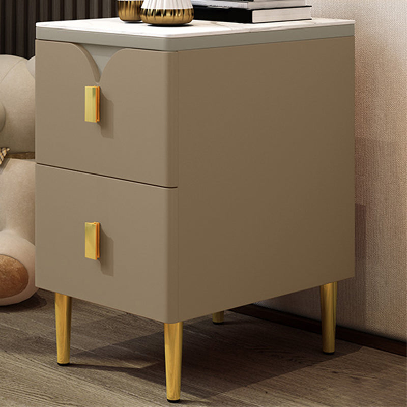 21 Inch H Nightstand Modern Stone Top Imitation Wood 2-Drawer Night Table with Legs