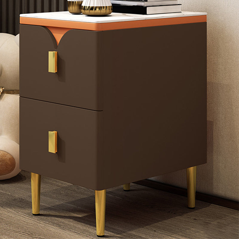 21 Inch H Nightstand Modern Stone Top Imitation Wood 2-Drawer Night Table with Legs