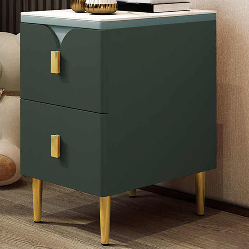 21 Inch H Nightstand Modern Stone Top Imitation Wood 2-Drawer Night Table with Legs