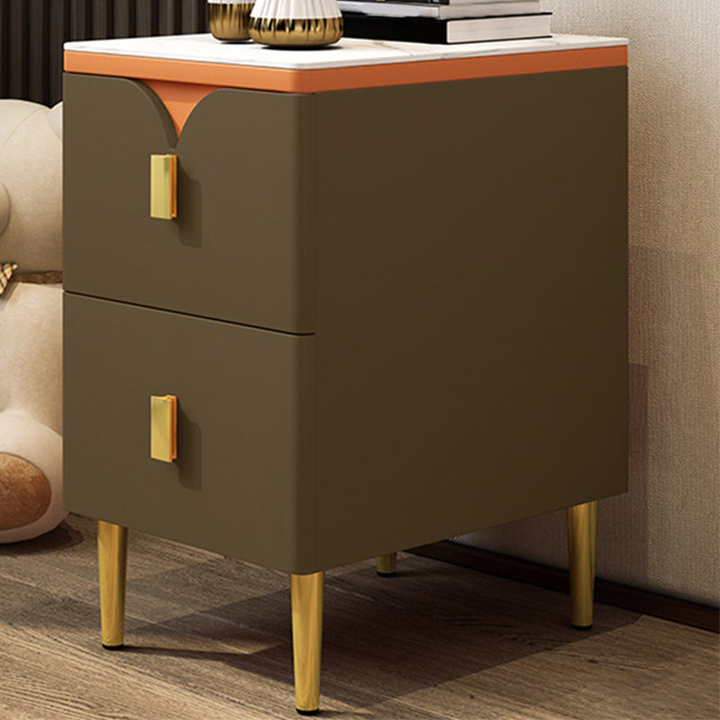 21 Inch H Nightstand Modern Stone Top Imitation Wood 2-Drawer Night Table with Legs