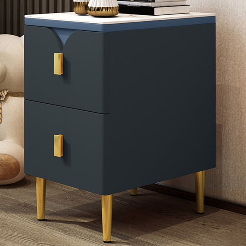 21 Inch H Nightstand Modern Stone Top Imitation Wood 2-Drawer Night Table with Legs