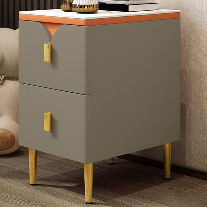 21 Inch H Nightstand Modern Stone Top Imitation Wood 2-Drawer Night Table with Legs