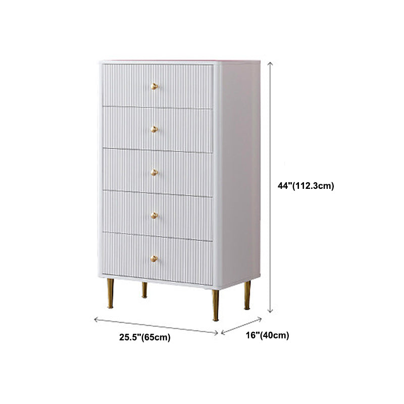 Contemporary Glam Chest Vertical White Storage Chest with Metal Feet