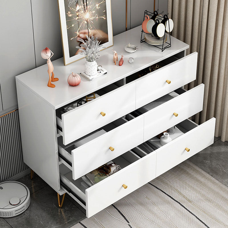 Contemporary Chest Horizontal White Wood Storage Chest with Metal Feet