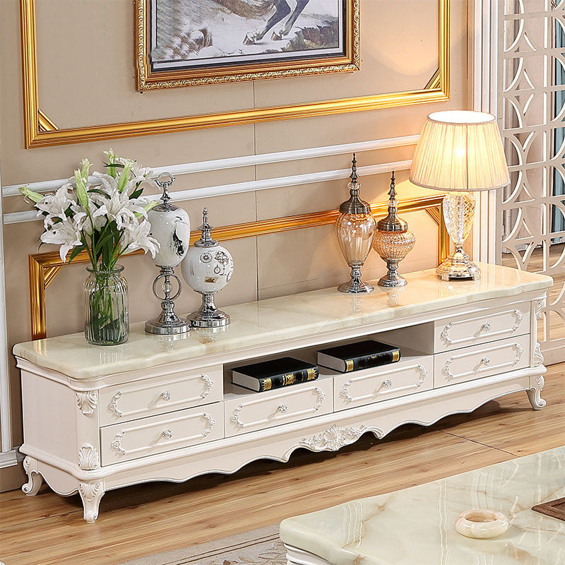 European Marble Living Room TV Cabinet White Solid Wood TV Console