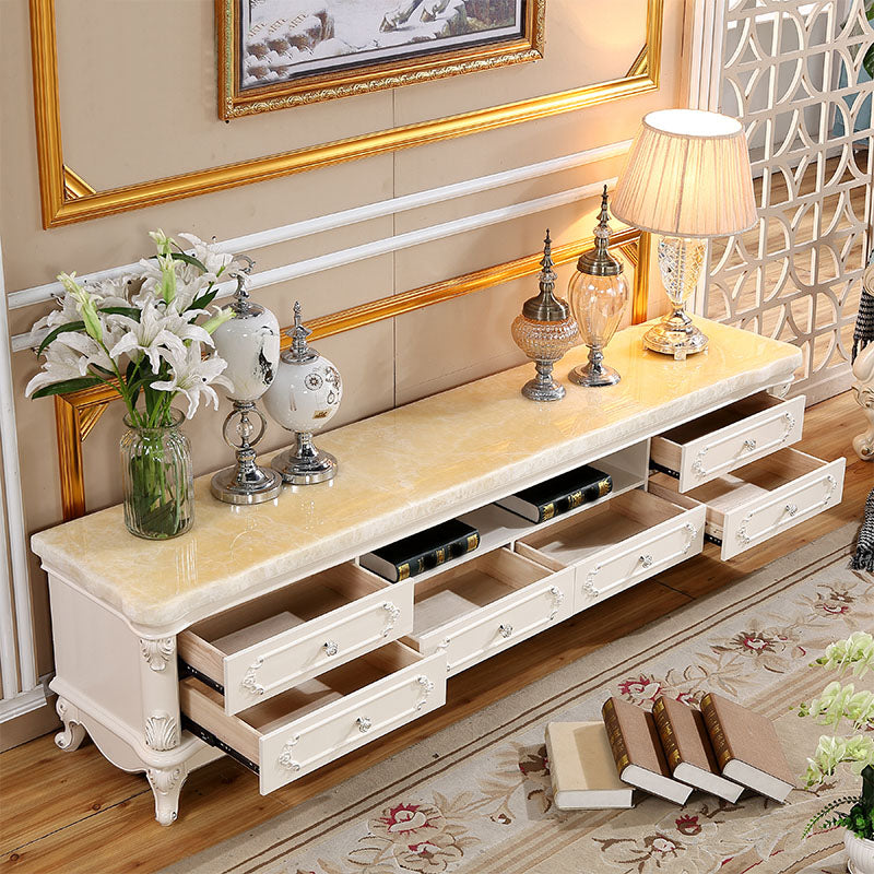 European Marble Living Room TV Cabinet White Solid Wood TV Console