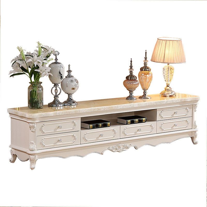 European Marble Living Room TV Cabinet White Solid Wood TV Console