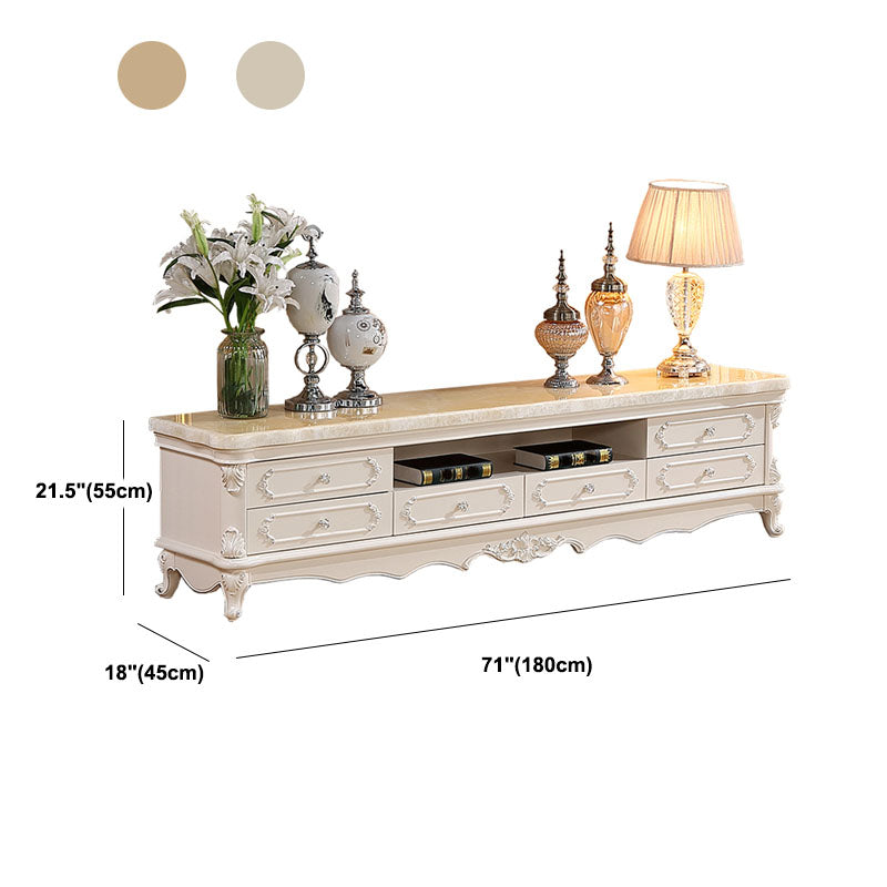 European Marble Living Room TV Cabinet White Solid Wood TV Console