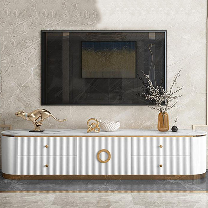 Glam Gloss TV Stand White Stone TV Console with Drawers and Cabinet