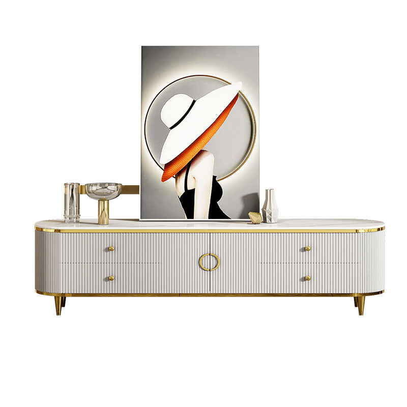 Glam Gloss TV Stand White Stone TV Console with Drawers and Cabinet