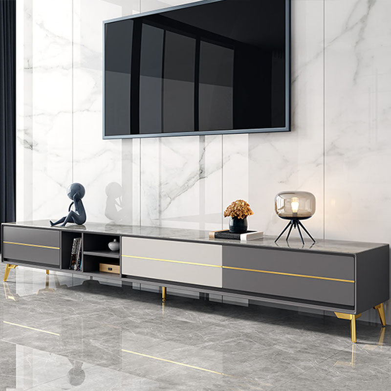 Contemporary TV Media Stand with Shelves, Slate Top Media Console TV Stand