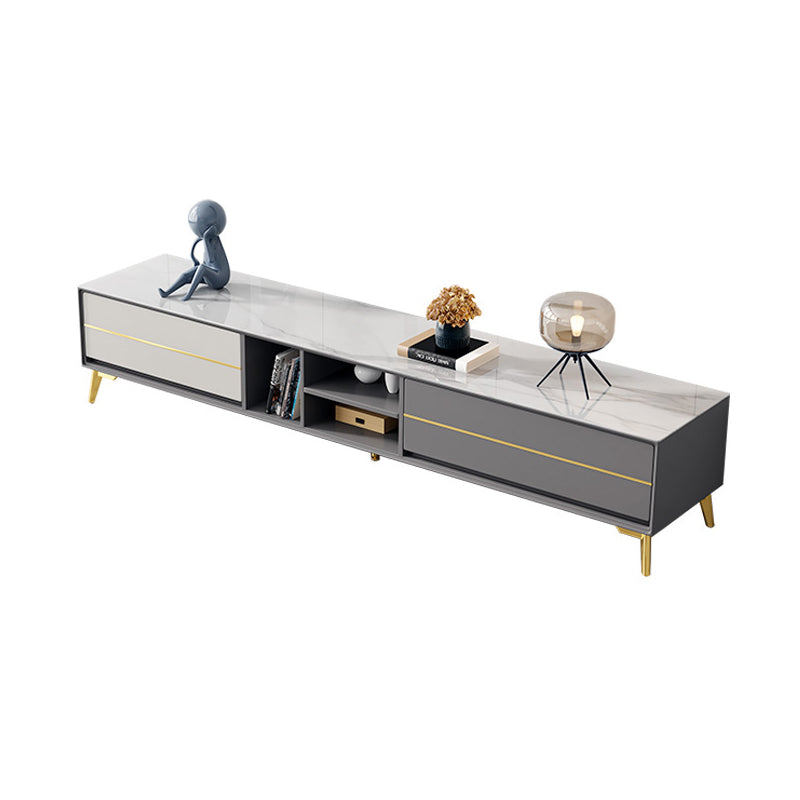 Contemporary TV Media Stand with Shelves, Slate Top Media Console TV Stand