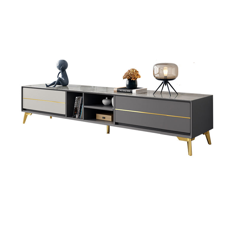 Contemporary TV Media Stand with Shelves, Slate Top Media Console TV Stand